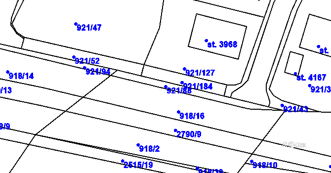 Parcela st. 921/88 v KÚ Dobříš, Katastrální mapa