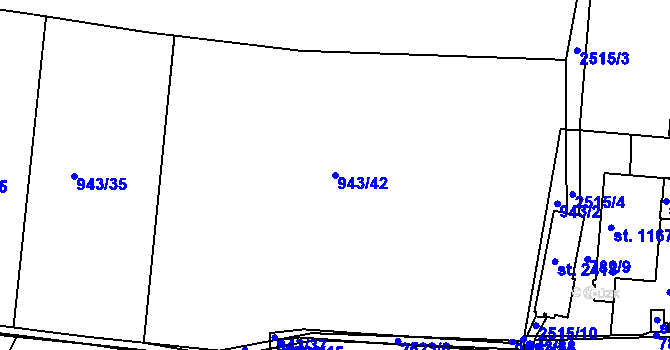 Parcela st. 943/42 v KÚ Dobříš, Katastrální mapa