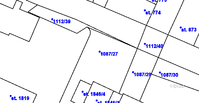 Parcela st. 1087/27 v KÚ Dobříš, Katastrální mapa