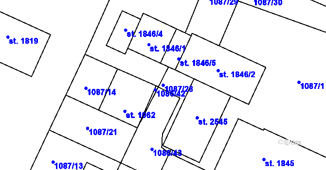 Parcela st. 1087/28 v KÚ Dobříš, Katastrální mapa