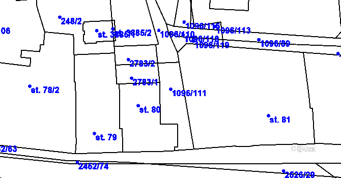 Parcela st. 1096/111 v KÚ Dobříš, Katastrální mapa