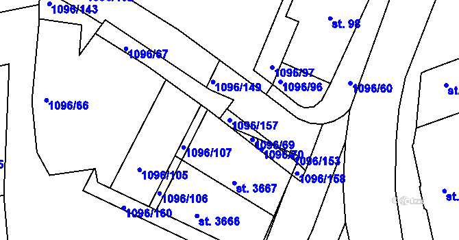 Parcela st. 1096/157 v KÚ Dobříš, Katastrální mapa