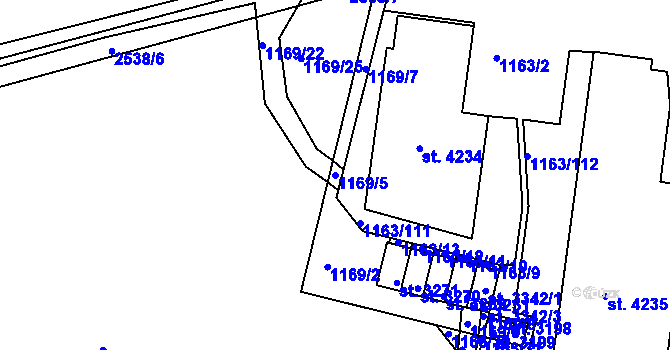 Parcela st. 1169/5 v KÚ Dobříš, Katastrální mapa