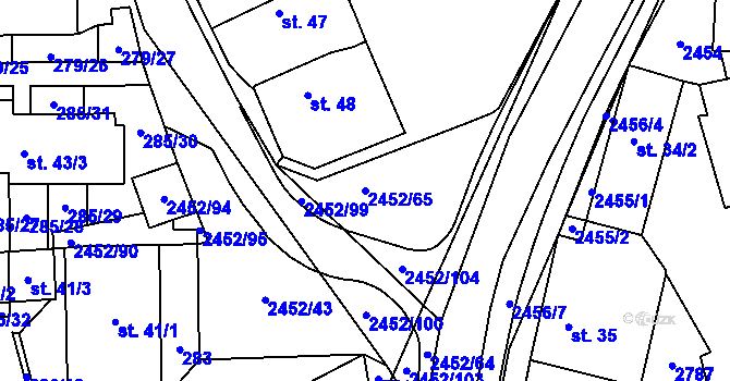 Parcela st. 2452/65 v KÚ Dobříš, Katastrální mapa