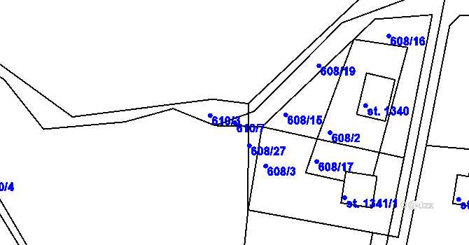 Parcela st. 610/7 v KÚ Dobříš, Katastrální mapa