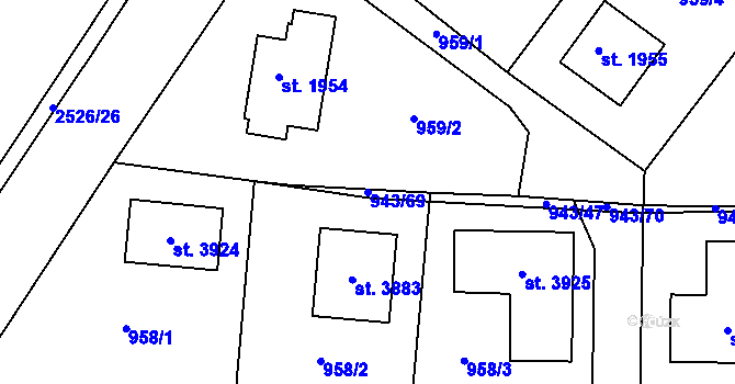 Parcela st. 943/69 v KÚ Dobříš, Katastrální mapa