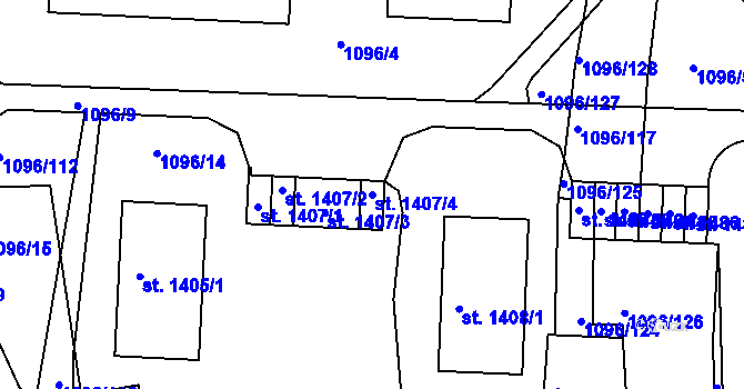 Parcela st. 1407/4 v KÚ Dobříš, Katastrální mapa