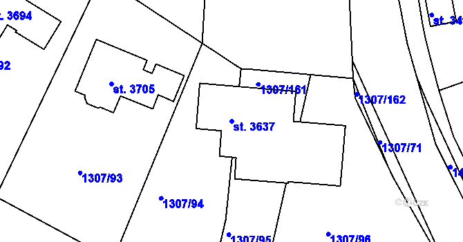 Parcela st. 3637 v KÚ Dobříš, Katastrální mapa