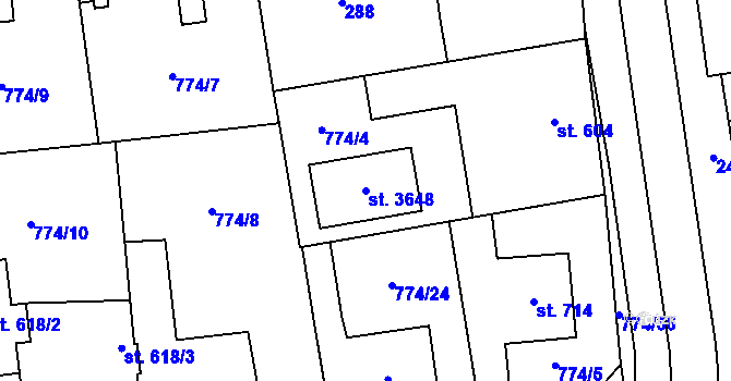 Parcela st. 3648 v KÚ Dobříš, Katastrální mapa