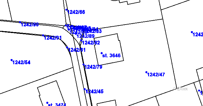 Parcela st. 3646 v KÚ Dobříš, Katastrální mapa