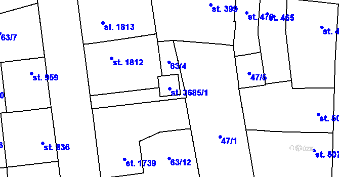 Parcela st. 3685/1 v KÚ Dobříš, Katastrální mapa