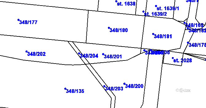 Parcela st. 348/201 v KÚ Dobříš, Katastrální mapa