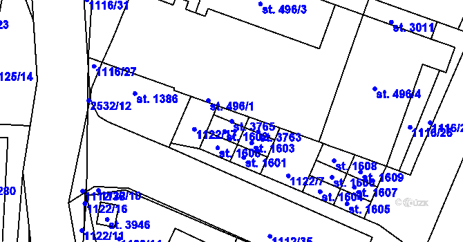 Parcela st. 3765 v KÚ Dobříš, Katastrální mapa