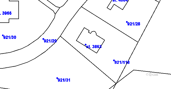 Parcela st. 3863 v KÚ Dobříš, Katastrální mapa
