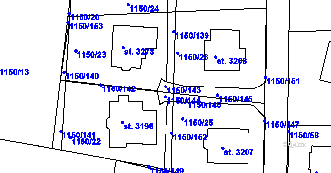 Parcela st. 1150/143 v KÚ Dobříš, Katastrální mapa