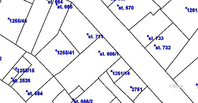 Parcela st. 666/1 v KÚ Dobříš, Katastrální mapa