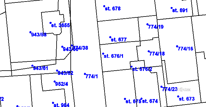Parcela st. 676/1 v KÚ Dobříš, Katastrální mapa