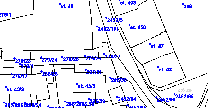 Parcela st. 279/27 v KÚ Dobříš, Katastrální mapa