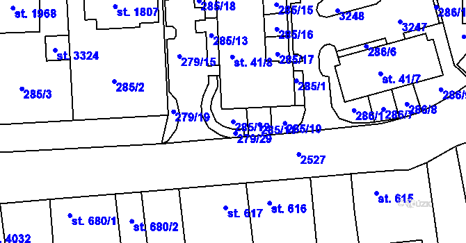 Parcela st. 285/12 v KÚ Dobříš, Katastrální mapa