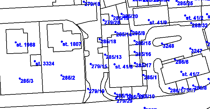Parcela st. 285/13 v KÚ Dobříš, Katastrální mapa