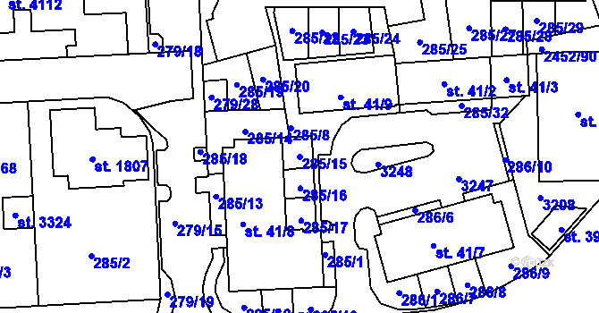 Parcela st. 285/15 v KÚ Dobříš, Katastrální mapa