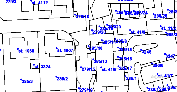 Parcela st. 285/18 v KÚ Dobříš, Katastrální mapa