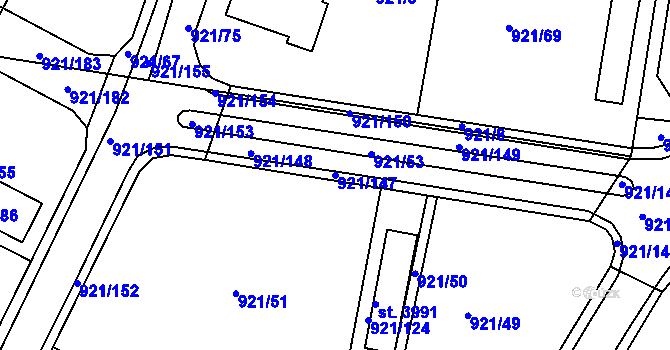 Parcela st. 921/147 v KÚ Dobříš, Katastrální mapa