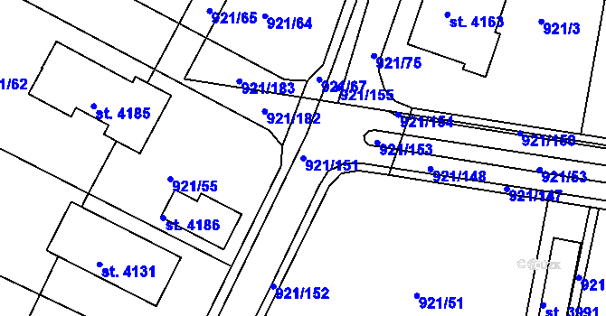 Parcela st. 921/151 v KÚ Dobříš, Katastrální mapa