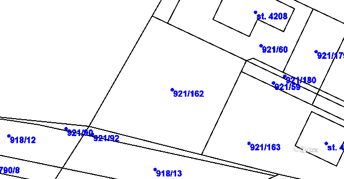 Parcela st. 921/162 v KÚ Dobříš, Katastrální mapa