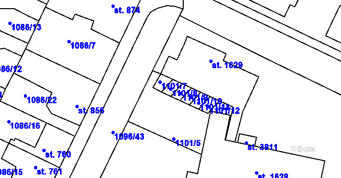 Parcela st. 1101/8 v KÚ Dobříš, Katastrální mapa