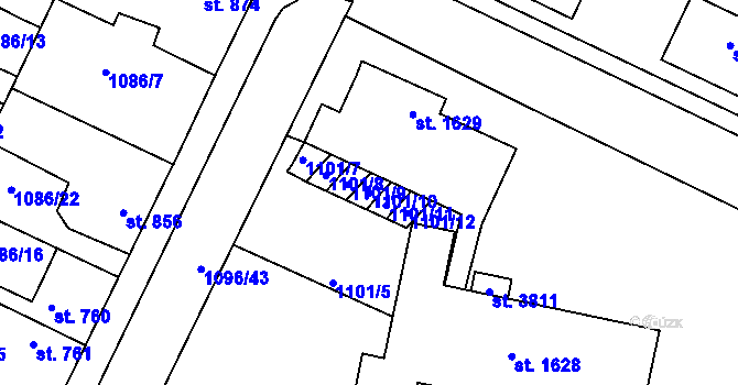 Parcela st. 1101/10 v KÚ Dobříš, Katastrální mapa