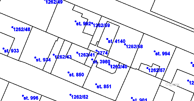 Parcela st. 3274 v KÚ Dobříš, Katastrální mapa