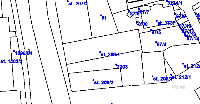 Parcela st. 209/1 v KÚ Dobříš, Katastrální mapa