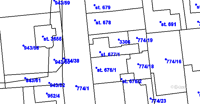 Parcela st. 677/1 v KÚ Dobříš, Katastrální mapa
