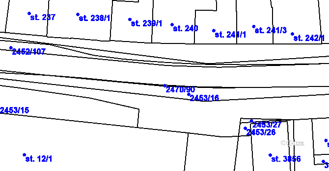 Parcela st. 2470/90 v KÚ Dobříš, Katastrální mapa