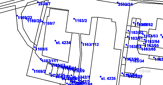 Parcela st. 1163/112 v KÚ Dobříš, Katastrální mapa