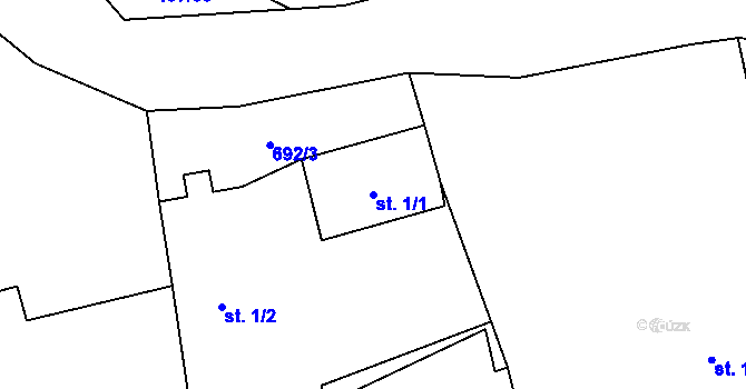 Parcela st. 1/1 v KÚ Dobřív, Katastrální mapa