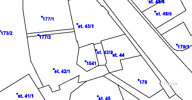 Parcela st. 42/2 v KÚ Dobřív, Katastrální mapa