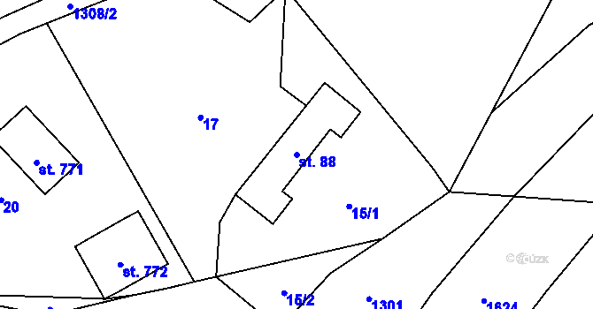 Parcela st. 88 v KÚ Dobřív, Katastrální mapa