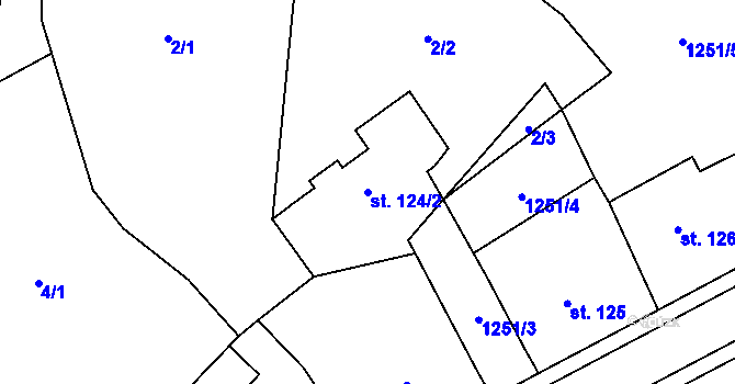 Parcela st. 124/2 v KÚ Dobřív, Katastrální mapa