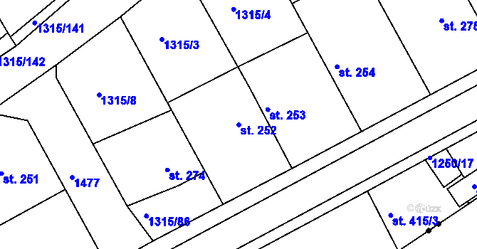 Parcela st. 252 v KÚ Dobřív, Katastrální mapa