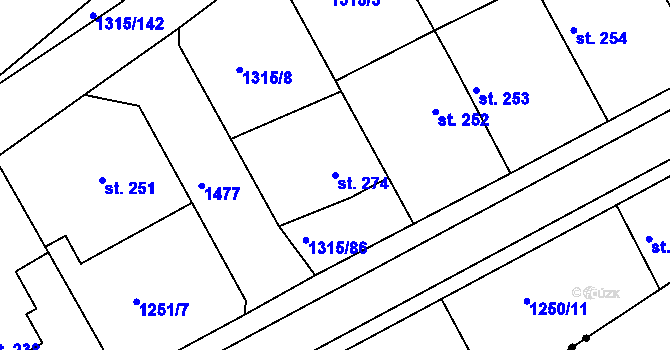 Parcela st. 274 v KÚ Dobřív, Katastrální mapa