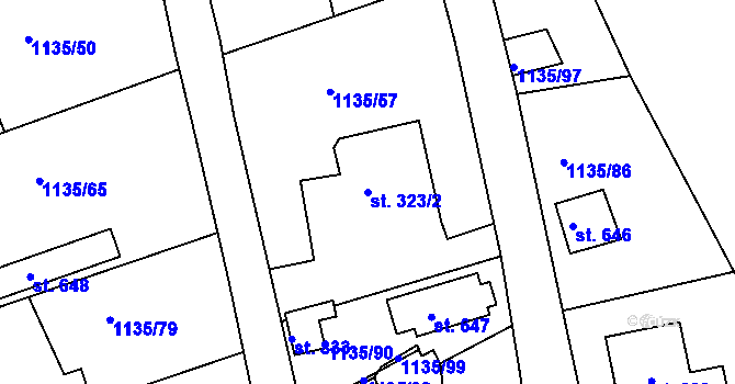 Parcela st. 323/2 v KÚ Dobřív, Katastrální mapa