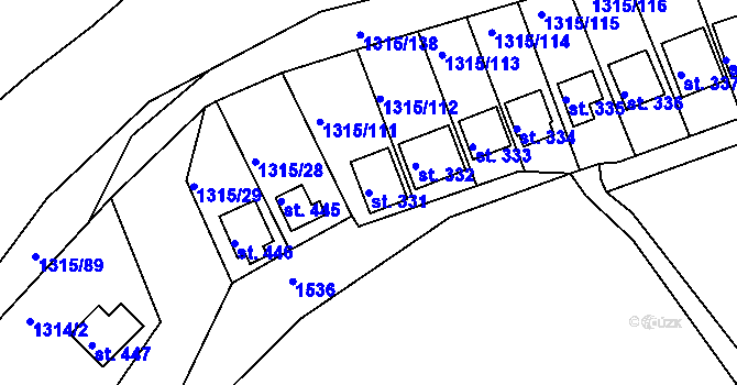 Parcela st. 331 v KÚ Dobřív, Katastrální mapa