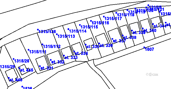 Parcela st. 335 v KÚ Dobřív, Katastrální mapa