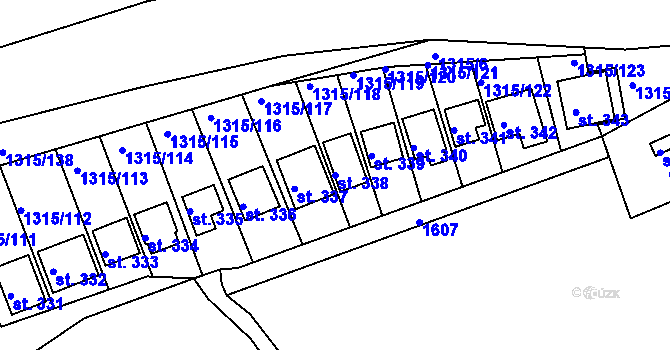 Parcela st. 338 v KÚ Dobřív, Katastrální mapa