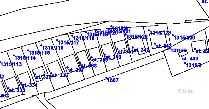 Parcela st. 340 v KÚ Dobřív, Katastrální mapa