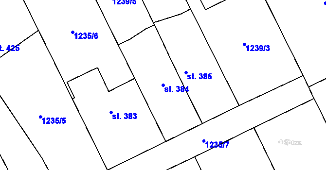 Parcela st. 384 v KÚ Dobřív, Katastrální mapa