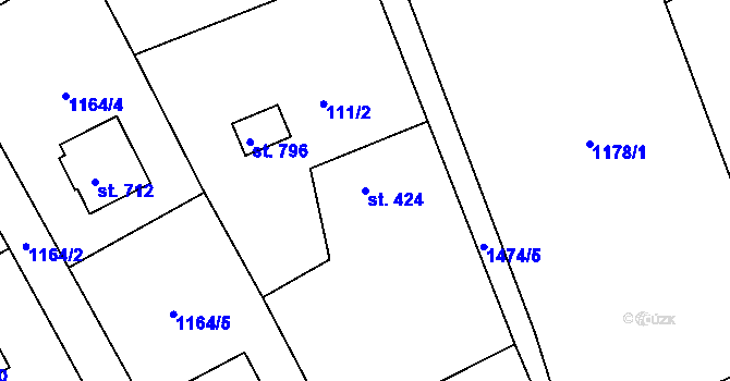 Parcela st. 424 v KÚ Dobřív, Katastrální mapa