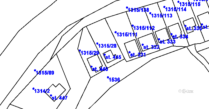 Parcela st. 445 v KÚ Dobřív, Katastrální mapa